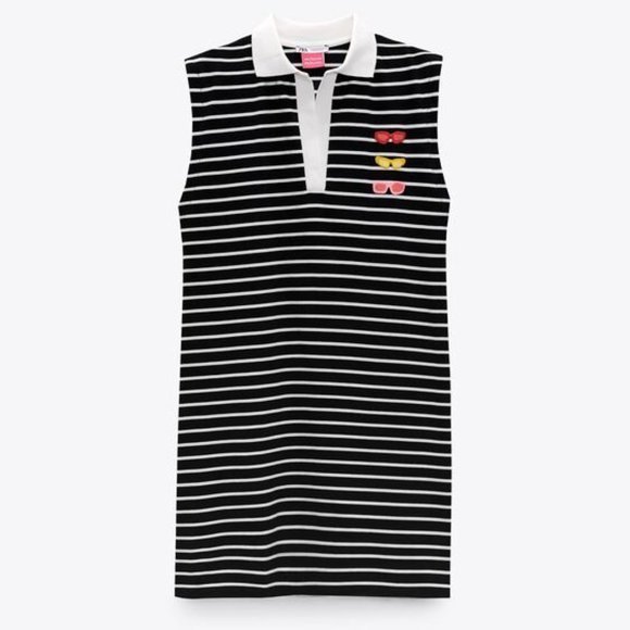 Zara Natasha Paschal Limited Edition Striped Midi Art Cotton Casual Polo Dress S - Picture 3 of 3